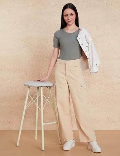 Image of Amazon Brand - Symbol Women's Wide Leg Cargo Jeans (High Rise | Ankle Length | Loose Baggy Fit) (Available in Plus Sizes)