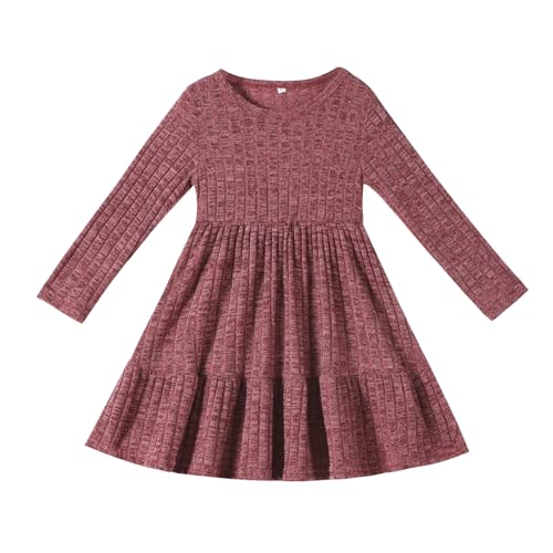 Image of Toddler Baby Girl Long Sleeve Dress Girls Knit Sweater Dresses Tiered Kids Swing Holiday Clothes Fall Winter