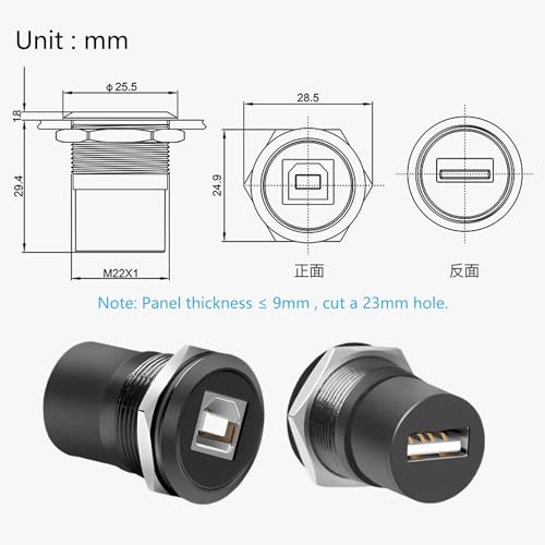 Adaptador USB B a A Panel Montaje Conector USB 2.0 miniatura 6