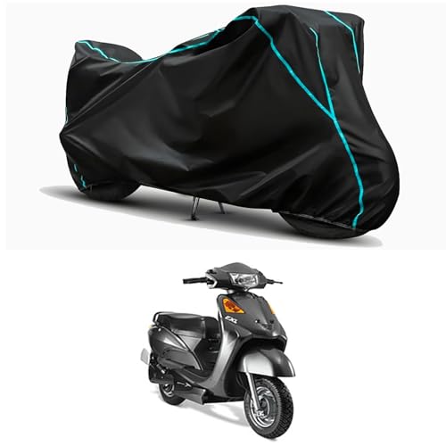 Image of Waterproof Bike Body Cover Compatible for | Indus Yo EXL STD | Taffeta Fabric, Sky Piping Design, Bottom Elastic Fit | Dustproof, Sun UV & Rain Protection for All Weather.