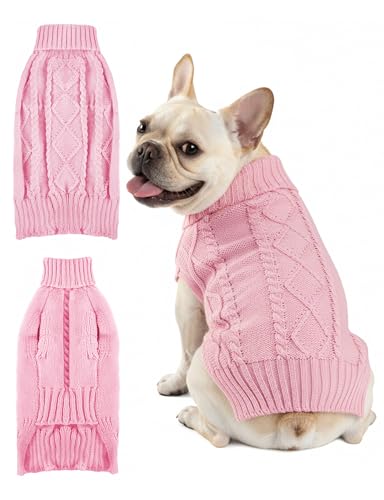 Image of Soft Warm Dog Sweaters - Turtleneck, Double Knitting, Collar for Outdoor Playing, Warm Dog Clothes (XL, Pink)