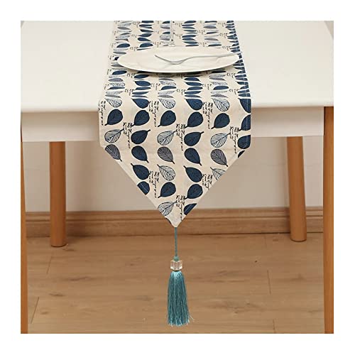 Chemin de table d'automne rectangulaire lin coton bleu décoration table longue 30x180