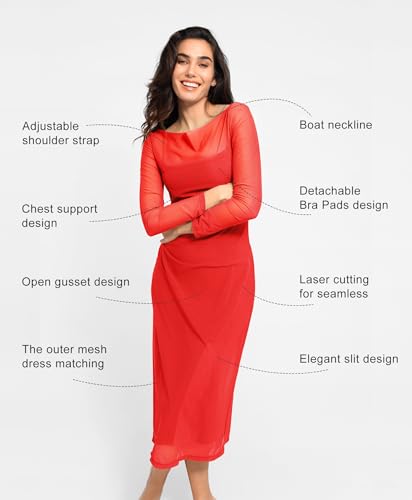 Image of Popilush Mesh Shapewear Dress Corset Date Night Dresses for Women Two Piece Club Outfits with Slit