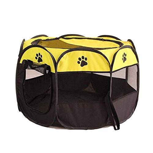 PENVEAT Box Portatile Pieghevole Box per Cani da Compagnia Cassa per Cuccioli Esercizio Cuccia Gabbia per Gatti Copertura per Paralume in Rete Rimovibile Resistente all'Acqua, Giallo, 91x91x58 cm
