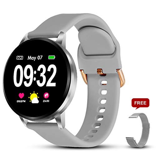 GOKOO Montre Connectée Femmes Homme Smartwatch Sport Bracelet Connecté Étanche Bluetooth Montre Intelligente Cardiofréquencemètre Podomètre Calorie Fitness Tracker d'Activité pour Android iOS (Argent)
