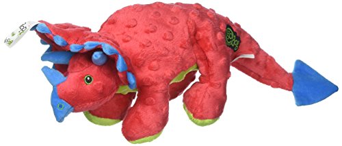 Image of goDog Dinos Frills Squeaky Plush Dog Toy with Chew Guard Technology, Durable Fabric & Squeaker for Active Play, Red, Large