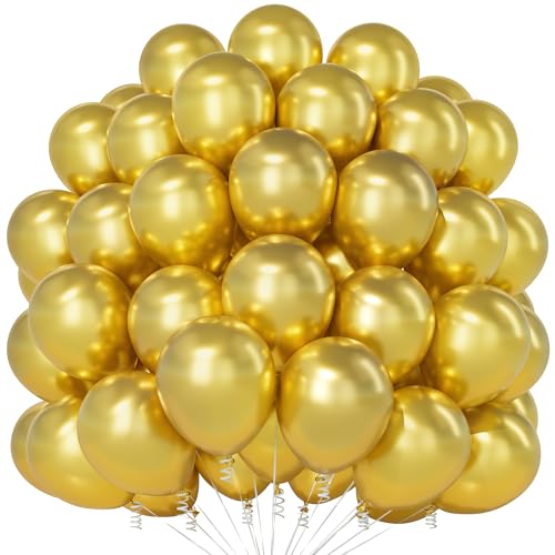 Teselife 100 Ballons Or Métallisé 12 Pouces, Ballons Chrome Or en Latex pour Anniversaire Homme Femme, Baby Shower, Anniversaire de Mariage, Diplôme, Noël,...