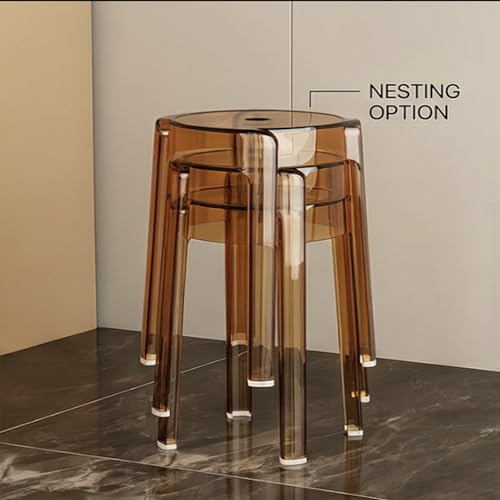 Image of The Artment your artistic apartment Tan Color CrystalNest Transparent Acrylic Stackable Round Accent Stool, Modern Side Stool for Living Room, Bedroom and Home & Office (Set of 6)