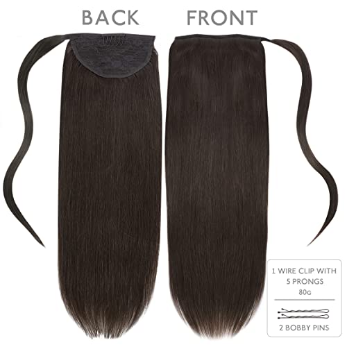 Image of WENNALIFE Ponytail Hair Extension, 18 Inch 80g Dark Brown Ponytail Extension Human Hair Clip in Wrap Around Remy Human Hair Extension Hairpieces