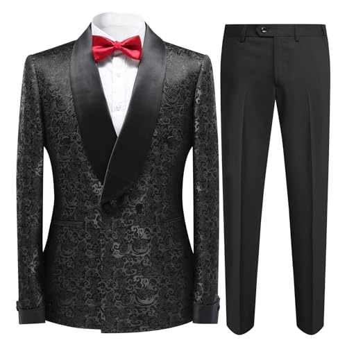 Cloudstyle Mens Tuxedo 2 Piece Suit Jacquard Pattern Shawl Lapel Formal Prom Dinner Dress Suit Set