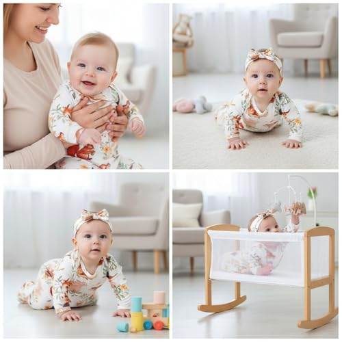 Image of AMAWMW Newborn Baby Boys Girls Cartoon Sleeper Gown Long Sleeve Mountain Nightgown Hat Outfits