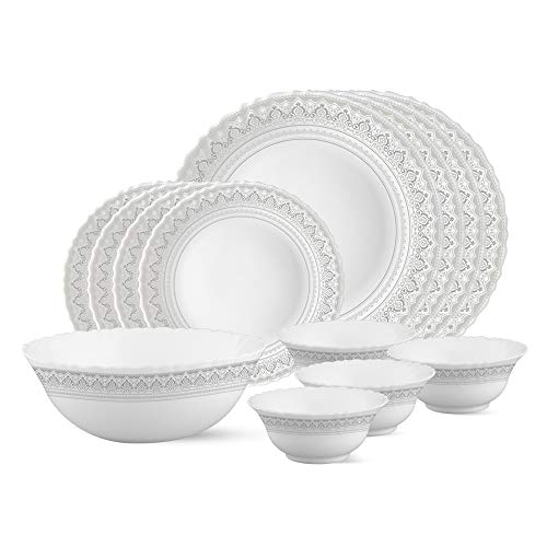 Larah by Borosil Classic Opalware Dinner Set, 13-Pieces, White