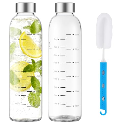weasland Glass Juice Bottles with Lids 25 oz Reusable Glass Water Bottles with Stainless Steel Caps 2 Pack BPA Free Leak Proof Dishwasher Safe for Refrigerator Juicing Iced Coffee Cold Brew