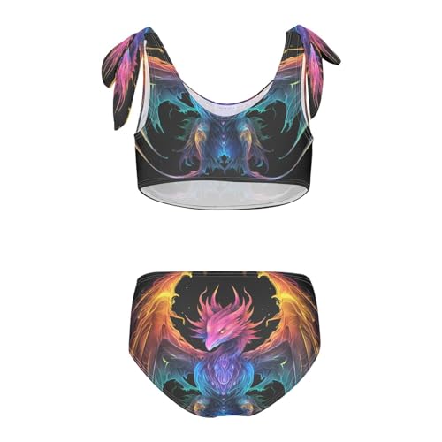 Girls Swimsuits Set 2pcs Multicolored Wings Dragon Bathing Bikini Suits Tie Tankini2