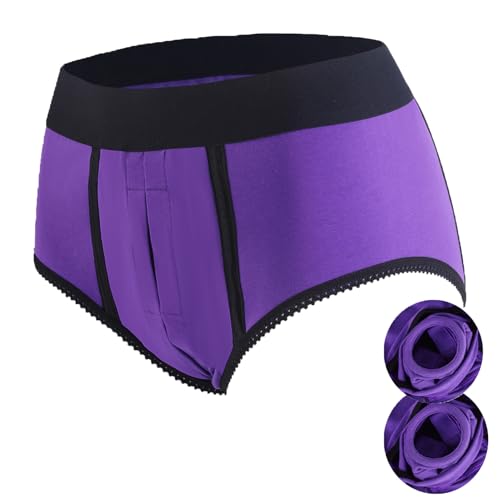 ANNUO Strap on Harness Pants Strapless Underwear for Men Women Boxer Briefs, Purple, XX-Large