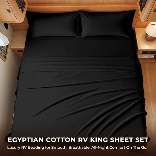 Image of SGI bedding 100% Egyptian Cotton Sheets RV King Size - 600 Thread Count Sheets Set, Soft, Cooling, 15 inch Deep Pocket, Luxury Hotel Bedding, Breathable, Durable - Black