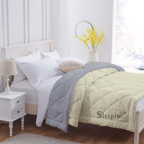 Image of 600 GSM Heavy Winter Double Bed Comforter | Microfiber, Breathable, Reversible,Soft, Lightweight & Machine Washable Comforter for Double Bed 90x100 Inch - IvorySilver