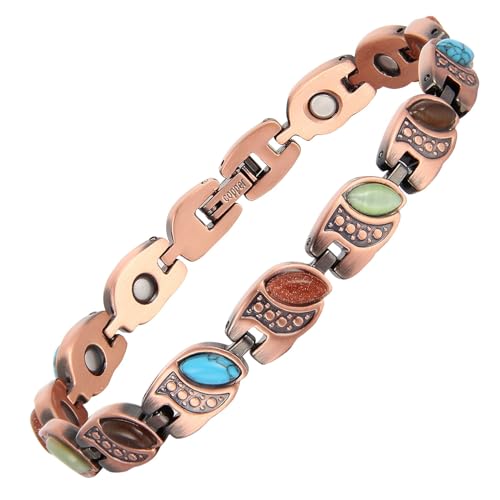 Image of Copper Bracelet for Women 99.9% Pure Copper Crystal Bracelets Link Chain Charm Jewelry Present 3500 Gauss with Adjustment Tool