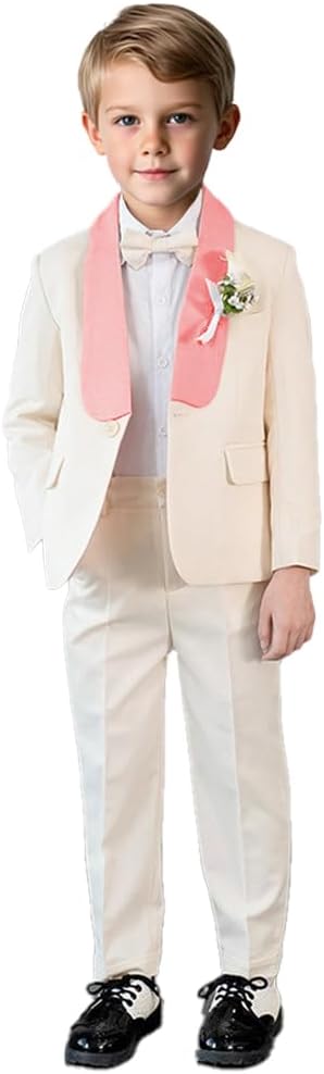 Formal Boy Suit Contrast Color Notch Lapel Blazer Pants Wedding Ring Bearer Outfit Boy Formal 2 Pieces Slim Fit Suits Set