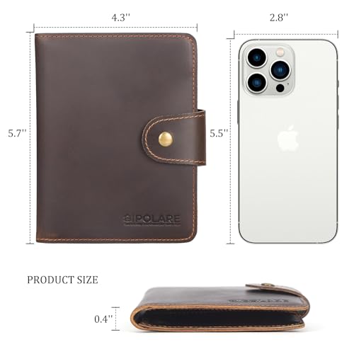Image of Polare Full Grain Leather Slim and Soft RFID Blocking wallet For Men Snap Bifold Travel Wallet Passport Holders 2 Passports, Dark Brown with AirTag Slot, Slim