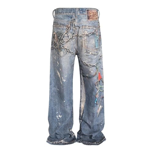 Baggy Jeans Men Washed Emo Y2k Denim Pants Men Loose Fit Streetwear for Skater Jeans with Punk Chain2