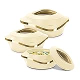 MILTON Insulated Casserole Dish with Lid 3 pc Set 2.1/1.5/1 qt. Hot Pot Food Warmer/Cooler –Thermal Soup/Salad Serving Bowl- Stainless Steel Hot Food Container–Best Gift Set for Moms –Holidays