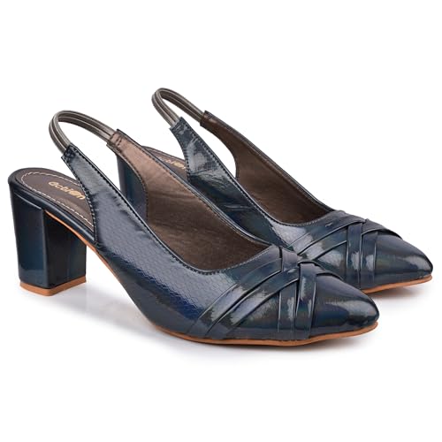 Image of Classic Closed Pointed Toe Mid Block Thick Heel Slingback Pumps for Women Signora105| Glitter Fabric Dress Shoes | Wedding Party | Evening Trendy Signora105