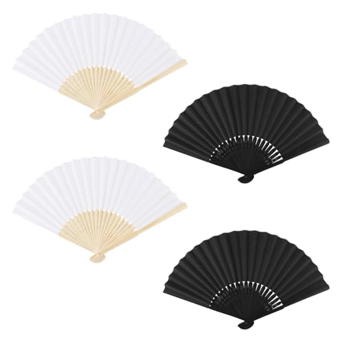 DtgEcd 4 Pcs Paper Fans Handheld, Folding, Exquisite Craft Paper Fan, Home Decor, Dance Role-Playing Props, Birthday Gifts (Black, White)