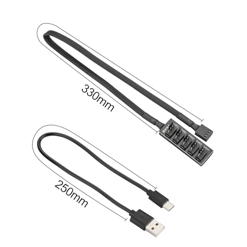 Image of 4 Pin 12V PWM Fan Controller with Type C USB Power Cable and 4Pin 5 Way PWM Fan Splitter Hub,PWM Fan Speed Controller with 15-18W, 1.2-1.5A Output, 5V Input