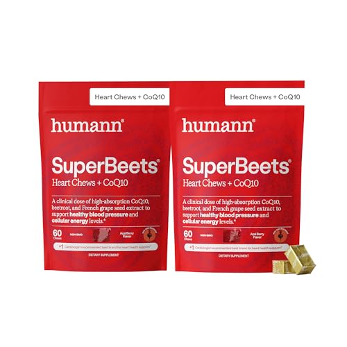 HumanN SuperBeets 3-in-1 Heart Chews - 3X Absorption CoQ10 - Plus Beetroot & Grape Seed Extract Blood Pressure Support Support Healthy Blood Flow Circulation 120 Count