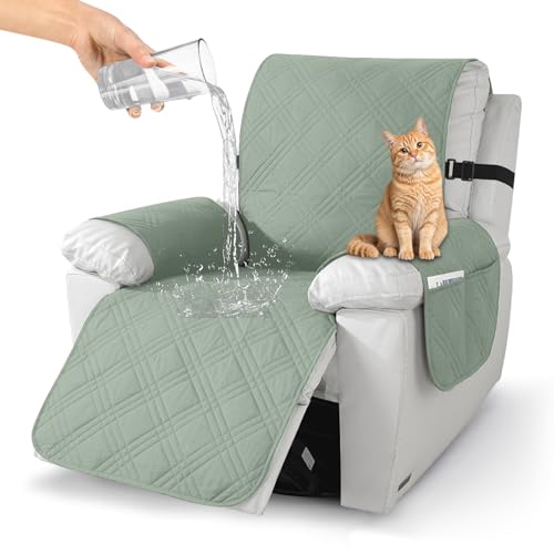 Hengrongshen Sesselschoner für Relaxsessel, Sesselschoner mit Armlehne, Taschen, Fleckenresistent und rutschfest, Sesselauflage für Zuhause mit Kindern und Haustieren, Waschmaschinenfest (Minzgrün)