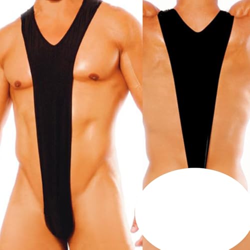 ROSVAJFY Herren Mankini Sexy Unterwäsche Bodysuit String Body Männer Straps Tanga Mann Hosenträger Thong Stretch High Cut Höschen EIN Stück Borat Badeanzug Jumpsuits(Schwarz)