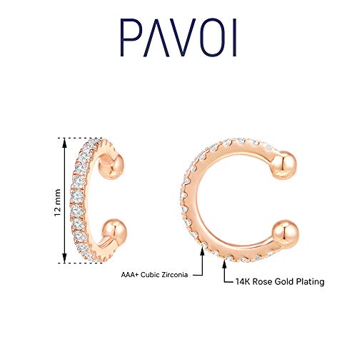 Pavoi 18K Gold Vermeil 925 Sterling Silver Cubic Zirconia Sparkling Round Huggie Ear Cuff Earrings In Rose Gold #TOP1