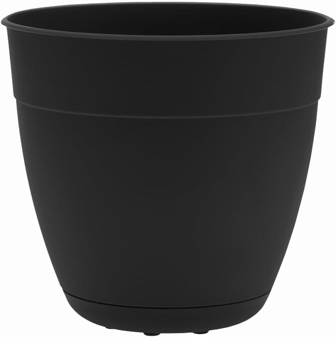 Bloem Dayton 8" Black Recycled Plastic Planter Pot with Drainage Holes & Removable Saucer - Indoor Outdoor Gardening, Made in USA