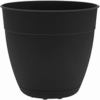 Bloem Dayton 8" Black Recycled Plastic Planter Pot with Drainage Holes & Removable Saucer - Indoor Outdoor Gardening, Made in USA