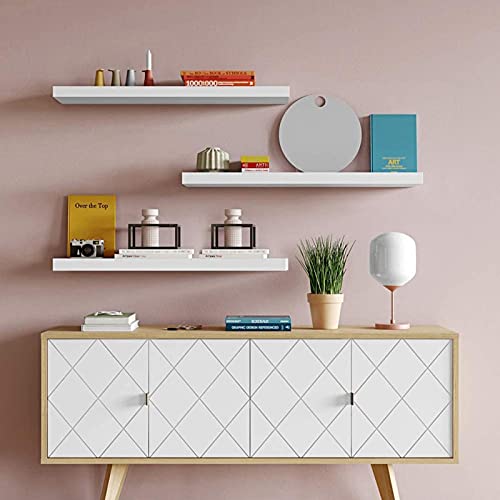 Set van 3 zwevende wandplanken, houten planken voor aan de muur, plank voor thuisopslag, displayplanken met onzichtbare… - Afbeelding 3