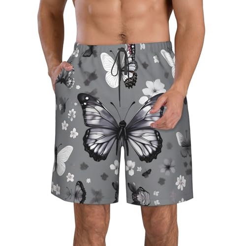 Gray Teal Butterfly Print Stylish Beach Shorts Swim Trunks Lightweight Breathable Summer Outdoor Activities - Main Image