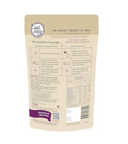 Image of Eat Easy Ready To Eat Dal Khichdi (92gm- Pack of 3) | Just Heat & Eat | High Protein & Fiber | Light on Stomach | No Preservatives | Instant Food for Travel, Hostel, Trekking, Camping, Hiking, Office