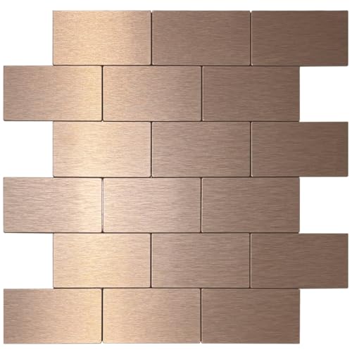 DICOFUN Metal Peel and Stick Backsplash Wall Tiles, 12"x12" Brush