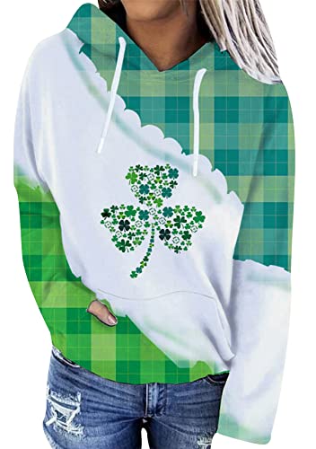 Image of Women's St. Patrick's Day Hoodie Sweatshirts Irish Stylish Shamrock Clover Print Casual Pullover Tops