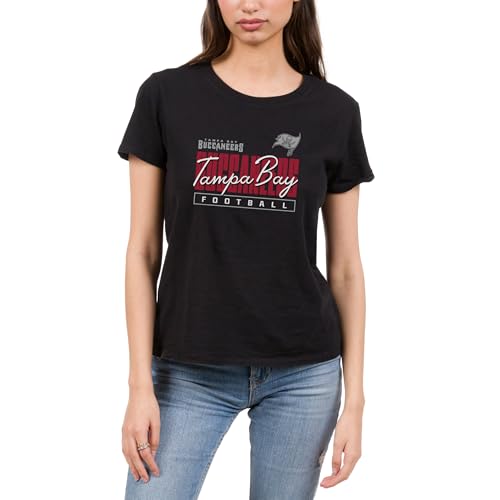 Junk Food NFL - Women's Adult Short Sleeve Fan Tee - Tampa Bay Buccaneers Modern Script - Officially Licensed - Black - Large