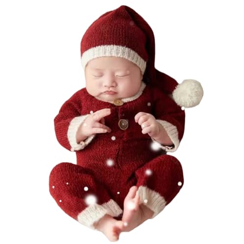 Image of Vomdrok Newborn Photography Props Outfits Christmas Hat Leggings Infant Baby Boy Girl Photoshoot Costume
