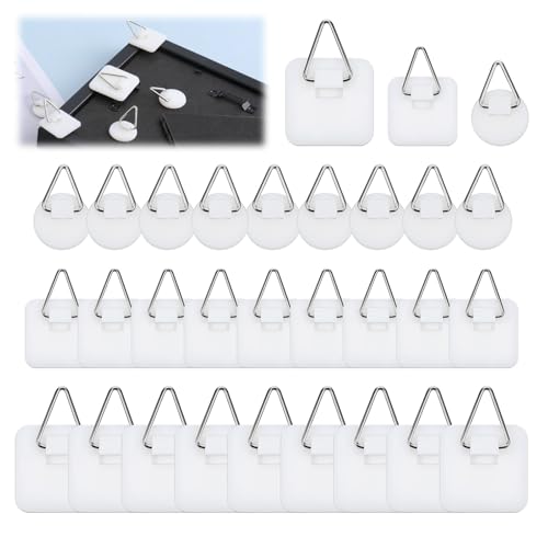 Image of 30 Pcs Adhesive Picture Hanger Foamboard Picture Hanging Hooks Without Nails, 3 Sizes Wall Plate Hangers Plastic Picture Hangers Invisible Picture Hanger for Home Art Photo Frame Bathroom Kitchen Door