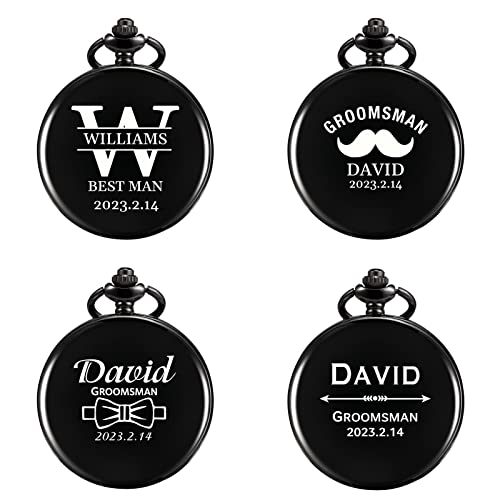Image of TREEWETO Personalized Pocket Watch for Groomsmen Best Man Custom Engraved Pocket Watches Proposal Gift for Man Wedding Gifts, Groomsman Gifts for Men