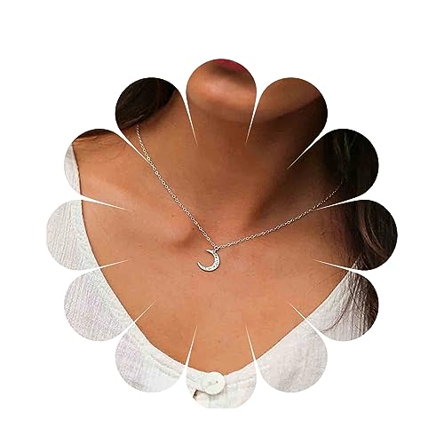 Collana con ciondolo a forma di luna in argento con strass realizzata in lega di alta qualità, facile da abbinare ai vestiti.
