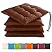 Gräfenstayn® Juego de 4 Cojines 40x40x3cm con Correas de sujeción para Interior y Exterior con Junta Oeko-Tex - (Marrón)