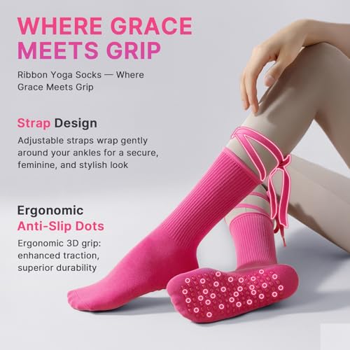 Image of Non Slip Pilates Grip Socks for Women Yoga Barre Knitted Cotton | Full Foot Sticky Silicone,Soft Breathable Comfortable,Durable Washable Anti Skid,Gentle Arch Compression Support