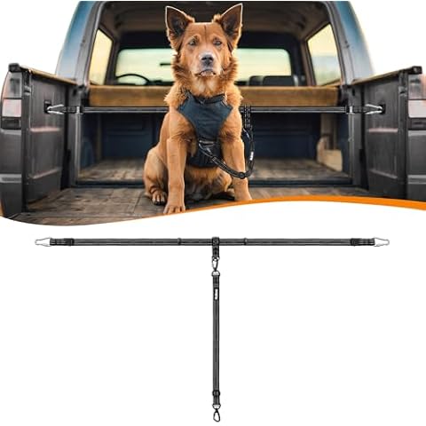 PetBonus Truck Bed Dog Leash, Dog Truck Tether Tie Down, Adjustable Safety Dog Leash for Truck, Comfortable Pick-Up Bed Restraint Lead, Ratchet Tightening Dog Car Harness Belt for One Dog Cover