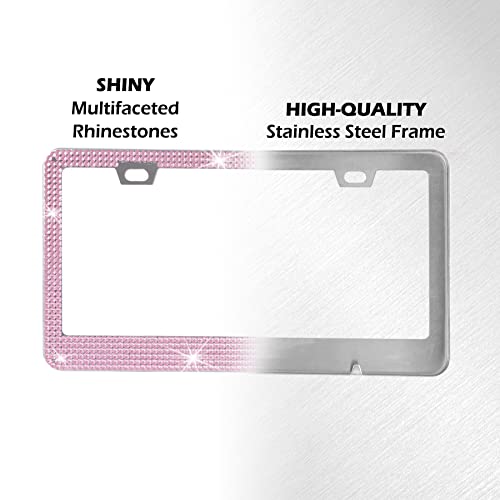 Alpmosn Bling License Plate Frame, Sparkly License Plate Frames For Women, 1Pcs Crystal Stainless Steel License Plate Frames, Universal Fit Car Accessories (Pink) #TOP3