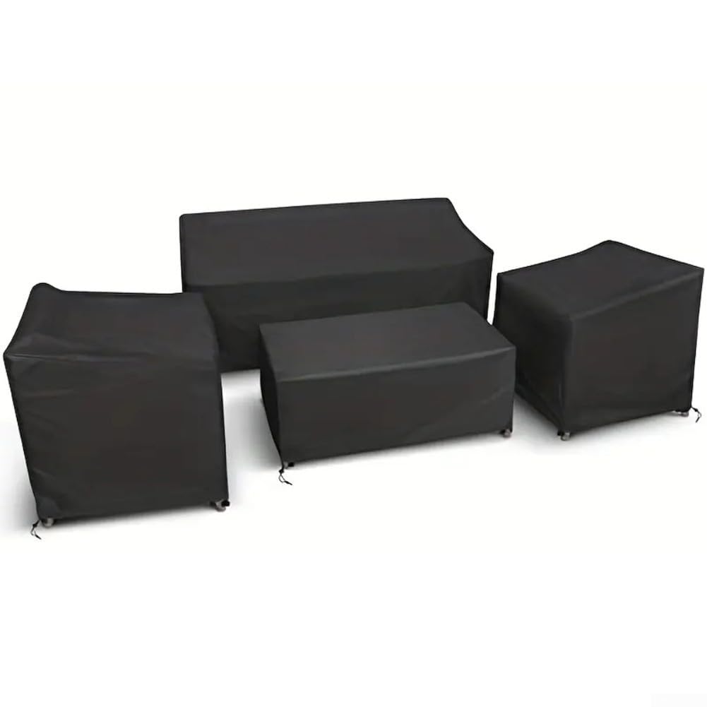 Set di 4 coperture per mobili da giardino, 420D, in tessuto Oxford resistente, in rattan, per uso esterno (nero 420D)